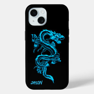 Coque Pour iPhone 15 Dragon bleu
