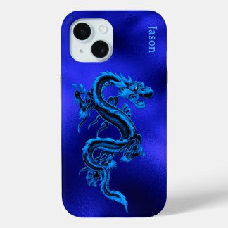 Coque Pour iPhone 15 Dragon bleu personnalisé