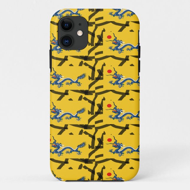 Coques Case-Mate iPhone dragon bleu sur jaune (Dos)