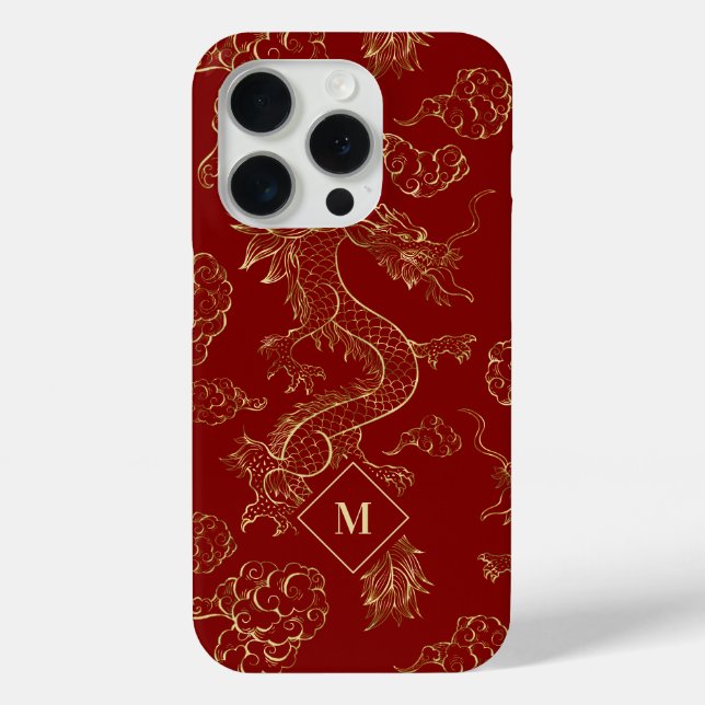 Coques Case-Mate iPhone Dragon chinois or et rouge foncé (Verso)