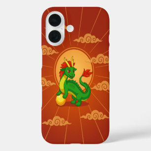 Coques iPhone 16 Dragon Chinois Rouge sur Fond Rouge