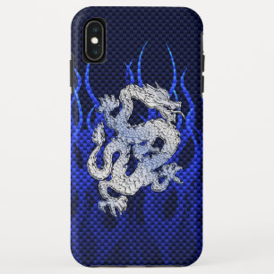 Coque Pour iPhone XS Max Dragon dans Chrome comme bleu Carbon Fiber Style