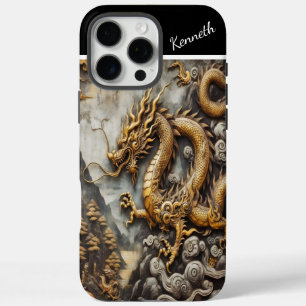 Coques iPhone 16 Pro Max Dragon d'or à l'effigie