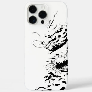 Coques iPhone 16 Pro Max dragon en gras noir et blanc, encre dessinée