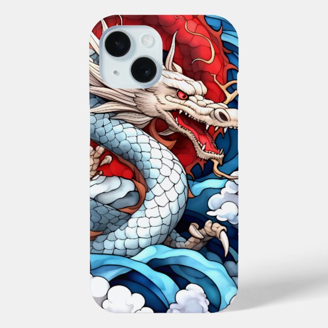 Coques Case-Mate iPhone Dragon mythique asiatique en rouge et bleu (Verso)