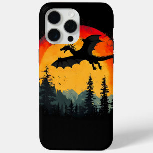 Coque iPhone 15 Pro Max Dragon vintage de forêt de coucher de soleil