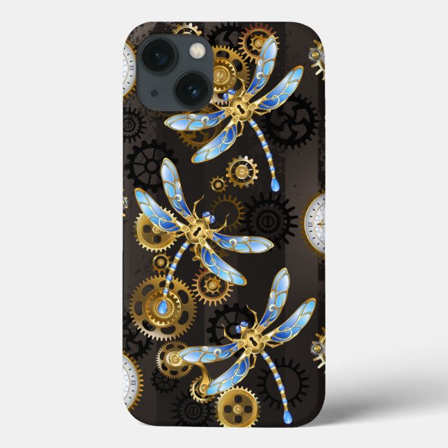 Coques Case-Mate iPhone Dragonflies de Steampunk sur arrière - plan rayé b (Verso)