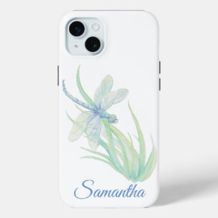 Coque iPhone 15 Mini Dragonfly originale en bleu et vert