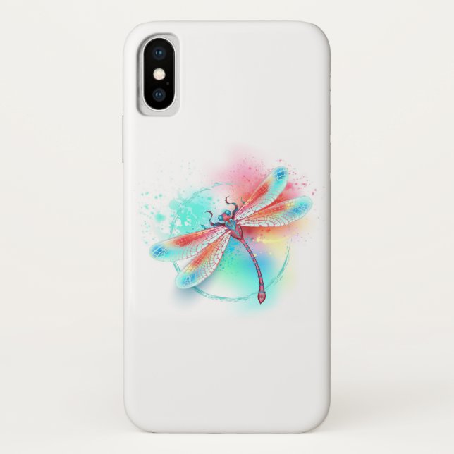 Coques Case-Mate iPhone Dragonfly rouge sur l'arrière - plan aquarelle (Dos)