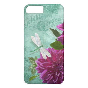 Coques Pour iPhone Dragonfly vintage avec Dahlia violet Fleurs peinte