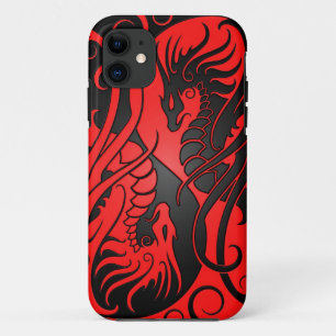 Coque Case-Mate Pour iPhone Dragons de Yin Yang de vol - rouge et noir