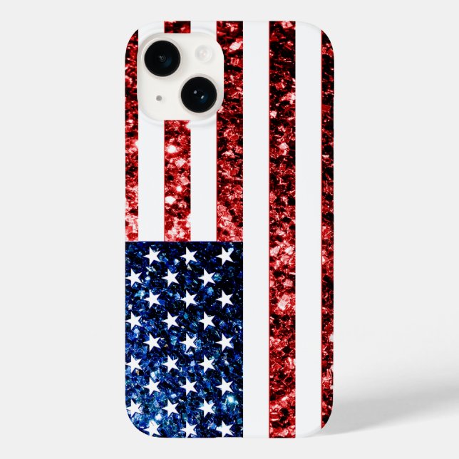 Coques Case-Mate iPhone Drapeau américain bleu faux scintillant (Verso)