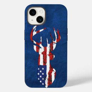 Coque Pour iPhone 14 Drapeau américain cerf en cuir bleu