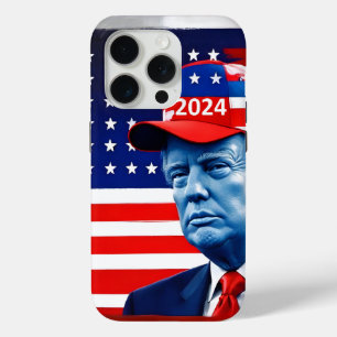 Coque iPhone 15 Pro Drapeau américain Donald Trump 2024