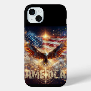 Coque iPhone 15 Mini Drapeau américain - Étoiles et rayures - Aigle cha