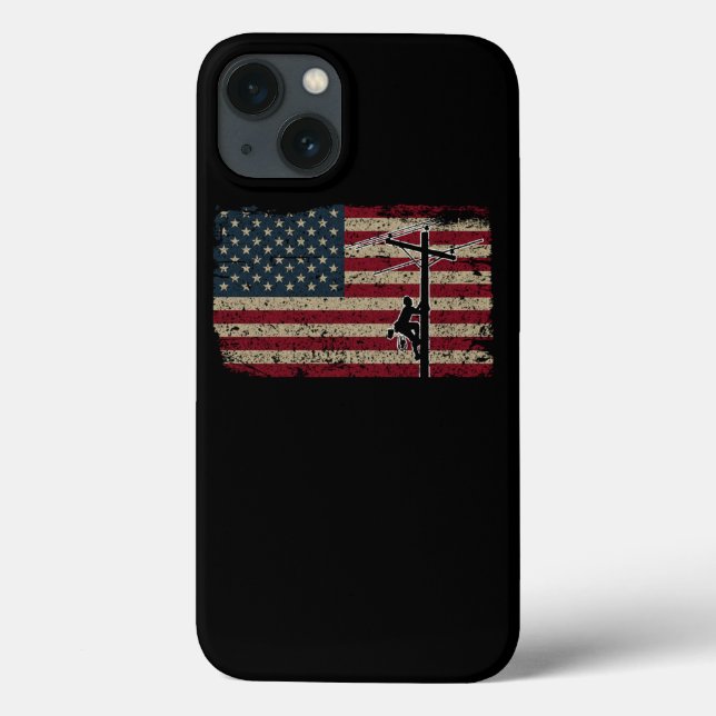 Coques Case-Mate iPhone Drapeau américain Lineman Patriotic Electrician Ca (Verso)