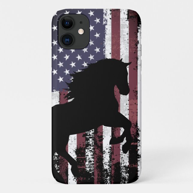 Coques Case-Mate iPhone Drapeau américain patriotique et cheval Silhouette (Dos)