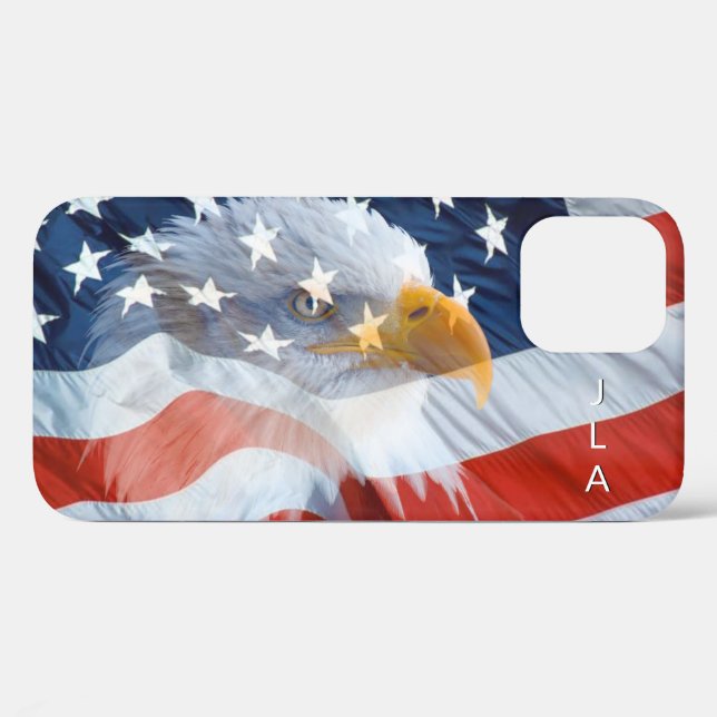 Coques Case-Mate iPhone Drapeau américain Patriotique Monogramme (Verso (horizontal))