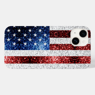 Coque Pour iPhone 14 drapeau américain rouge blanc brillant parties sci