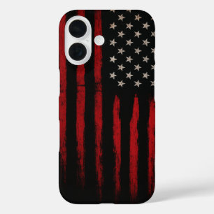Coques iPhone 16 Drapeau américain rouge et noir