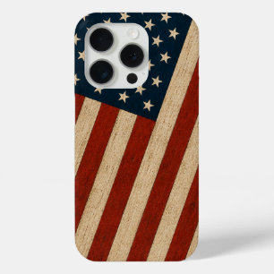 Coque iPhone 15 Pro Drapeau américain rustique vintage avec texture de