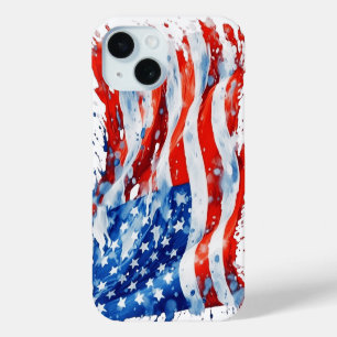 Coque Pour iPhone 15 Drapeau américain USA Aquarelle 4 juillet