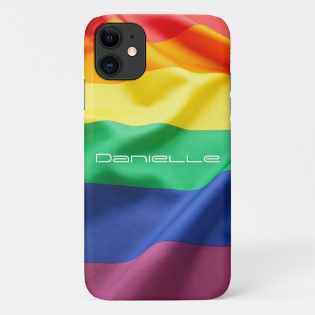 Coques Case-Mate iPhone Drapeau arc-en-ciel LGBT Pride Nom personnalisé (Dos)