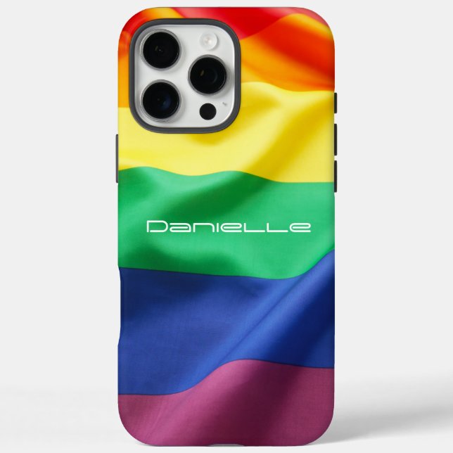 Coques Case-Mate iPhone Drapeau arc-en-ciel LGBT Pride Nom personnalisé (Verso)