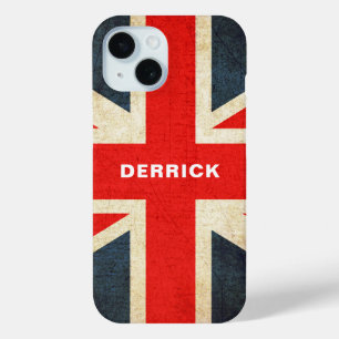 Coque Pour iPhone 15 Drapeau britannique Typographie Gras Nom Personnal
