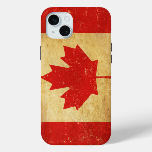 Coque iPhone 15 Mini Drapeau du Canada Conception Vintage