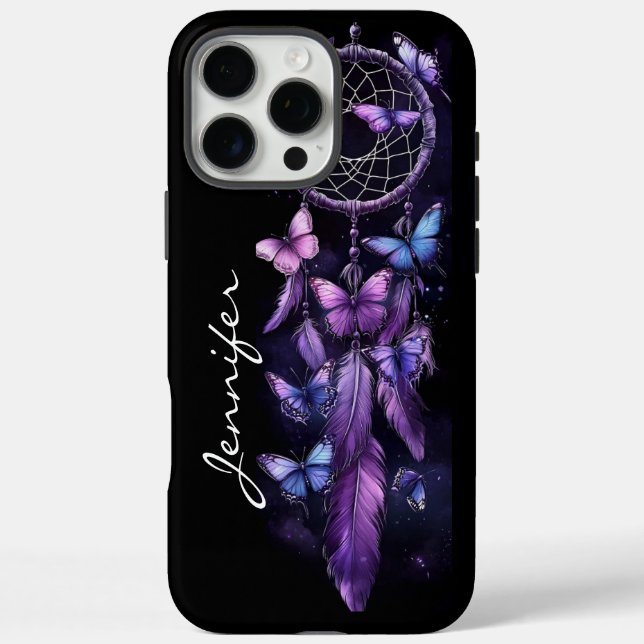 Coques Case-Mate iPhone Dreamcatcher en plume de papillon violet (Verso)
