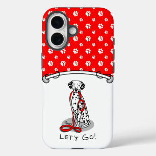 Coques iPhone 16 Drôle Allons-y ! Dalmatien (noir 1) en promenade
