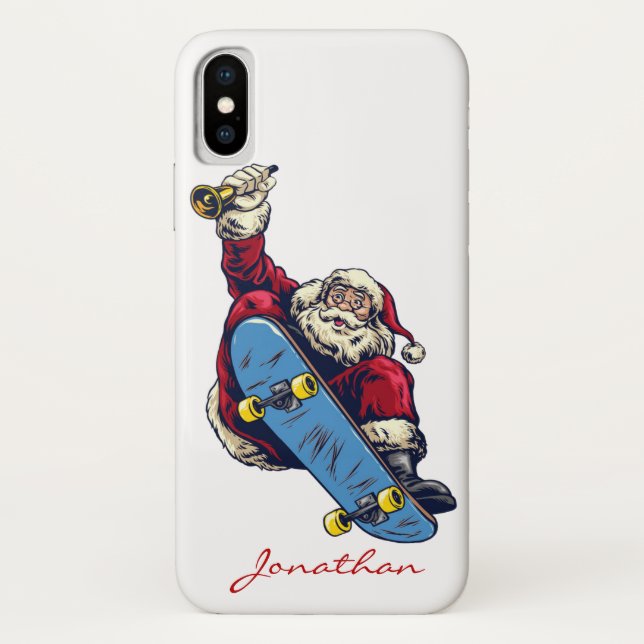 Coques Case-Mate iPhone Drôle Père Noël sur skateboard Joyeux Noël (Dos)