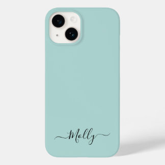 Coque Pour iPhone 14 Dusty Aqua Simple Minimaliste Script Nom personnal
