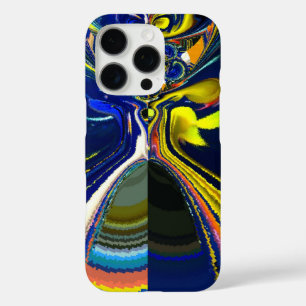 Coques iPhone 16 Pro Earth Gold et Cool Blue Fluid Art Abstrait Imprime