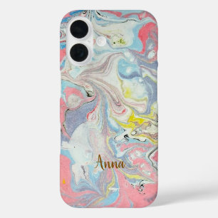 Coques iPhone 16 Ebru Art Pastel Abstrait —