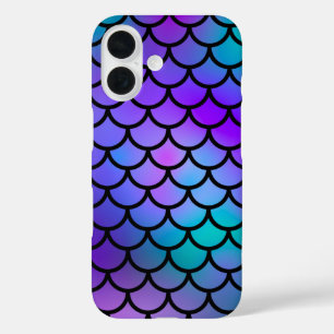 Coques iPhone 16 Écailles de sirène bleue violet rose bleu Poisson 