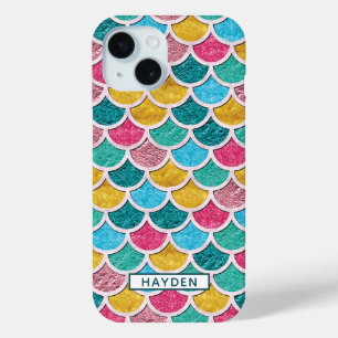 Coque Pour iPhone 15 Écales de Sirène Colorées Monogramme