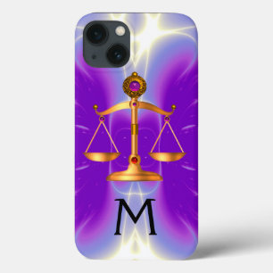 iPhone 13 COQUE ÉCHELLES D'OR DE LA LOI AVEC PIERRES GEM MONOGRAM 