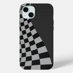 Coque iPhone 15 Mini Écran Drapeau de course en fibre de carbone