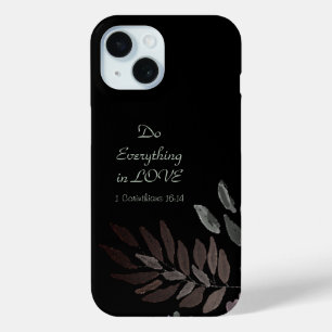 Coque Pour iPhone 15 Écriture moderne minimaliste Feuilles vert noir