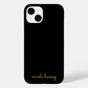 Coque Pour iPhone 14 Écriture noire et or   Monogramme moderne élégant