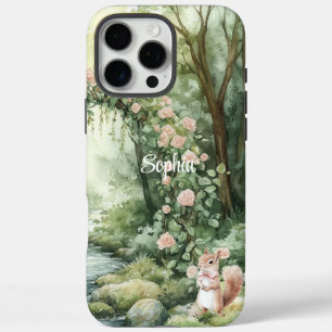 Coques iPhone 16 Pro Max Écureuil de la forêt florale rose