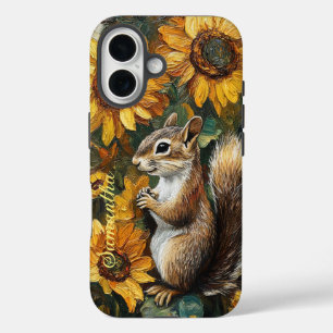 Coques iPhone 16 Écureuil personnalisé Nibbling Van Gogh Tournesols