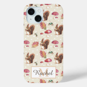 Coque Pour iPhone 15 Écureuils et tabourets Motif d'automne personnalis