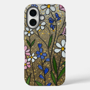 Coques iPhone 16 Effet de verre à âme Fleur sauvage en gras