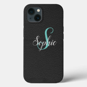 Case-Mate iPhone Case Effet en cuir noir personnalisé Monogramme