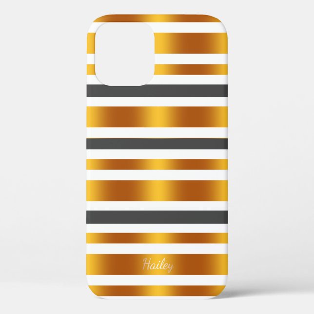 Coques Case-Mate iPhone Effet or gris blanc rayé (Verso)