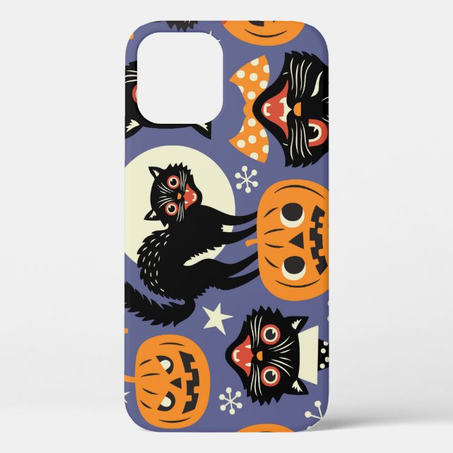 Coques Case-Mate iPhone Éffrayant Chats Citrouilles Violet Motif (Verso)