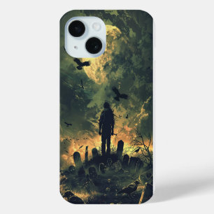 Coque Pour iPhone 15 Éffrayant Halloween Graveyard Zombie Raven Skeleto